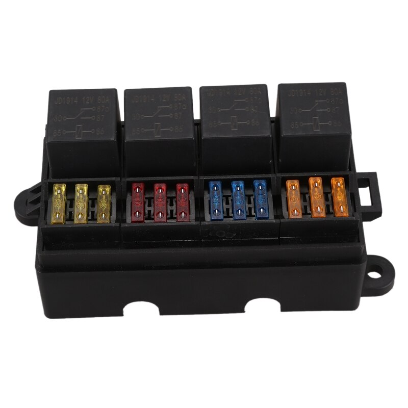 12 Way Blade Fuse Holder Box with Spade Terminals and Fuse 4PCS 4Pin 12V 40A Relays for Car Truck Trailer and Boat