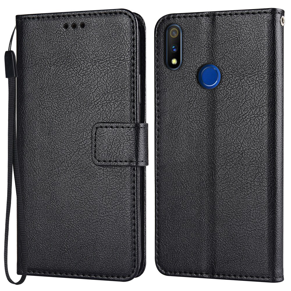 Custodia a portafoglio in pelle PU per Realme 3 RMX1825 RMX1821 Funda per Realme 3i RMX1827 supporto per fondina per telefono custodia protettiva: For Realme 3 / K-wallet-Black