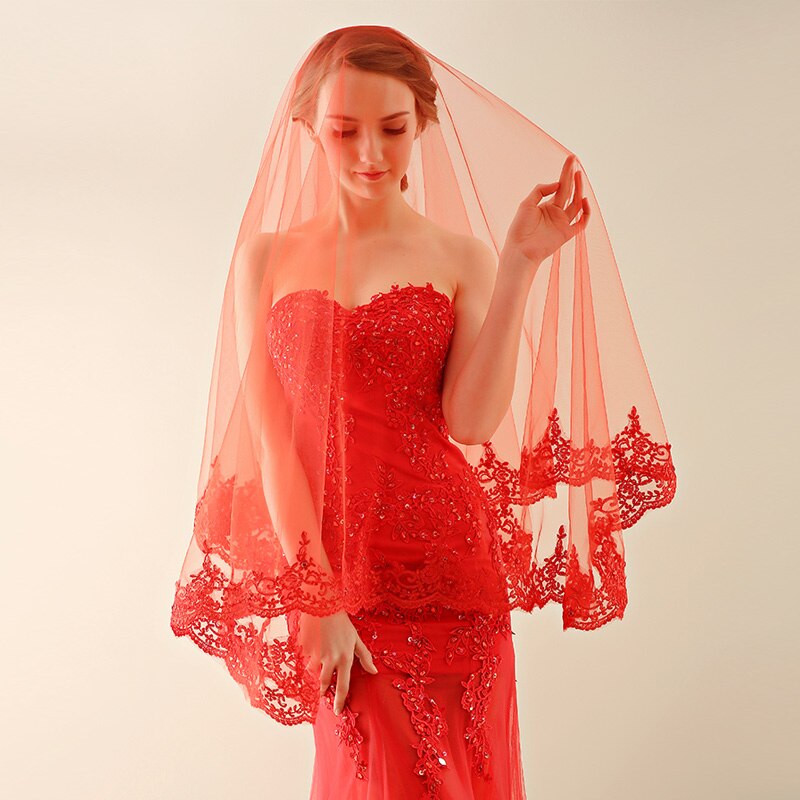 Brautschleier mit Applikationen Rand Neue Prinzessin Hochzeit Zubehör Elegantes Weiß/Elfenbein/verrotten Braut schleier