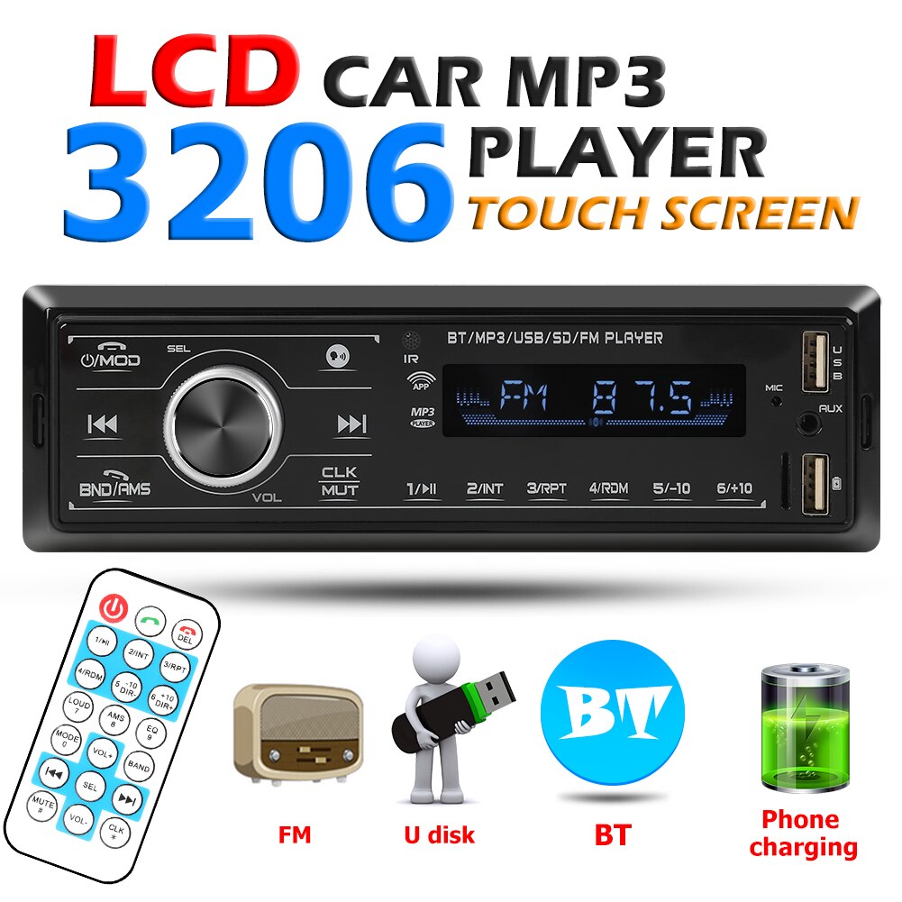 Multi-function Car Stereo MP3 Player Durable Bluetooth FM Radio Head Unit Media Receiver Auto Electronics Accessories