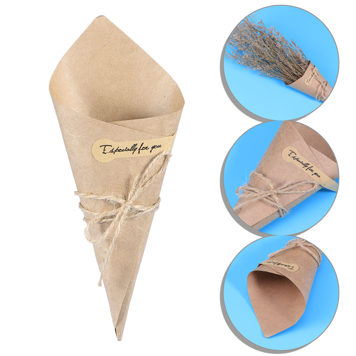 50/100PCS Ice Cream Flower DIY Bouquet Candy Boxes DIY Kraft Paper Cones Wedding Party Supplies Favors Candy Boxes