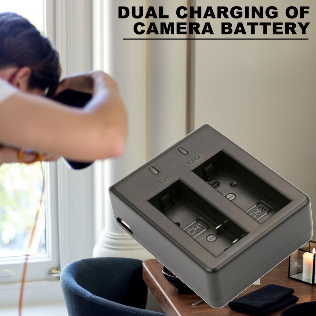 Cargador USB Dual + batería recargable de la cámara del Li-Ion de 2 uds para la cámara de acción del deporte de la manera de Eken H9 H9 Pro