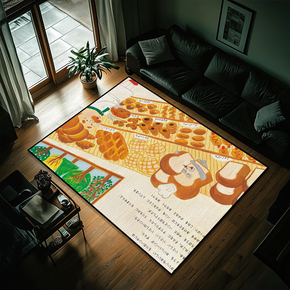 Alfombra de puerta antideslizante de dibujos animados, alfombra de cocina lavable, pan, lindo ladrón, sala de estar, pasillo, decoración de baño: 45x70cm / Blanco