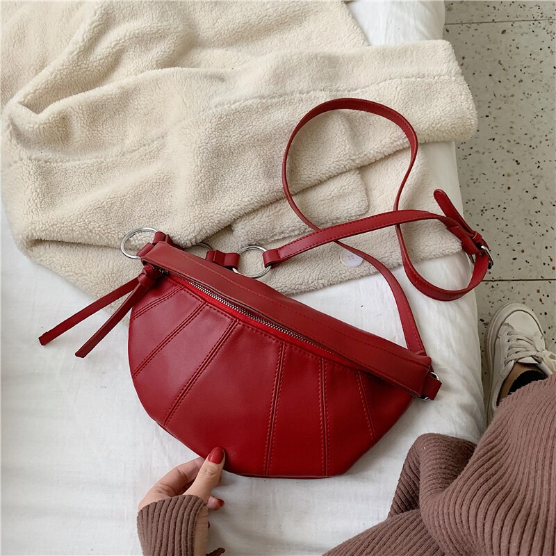 Vintage pu læder crossbody tasker til kvinder små ensfarvede splejsede skulder enkel taske dame bryst håndtasker: Rød