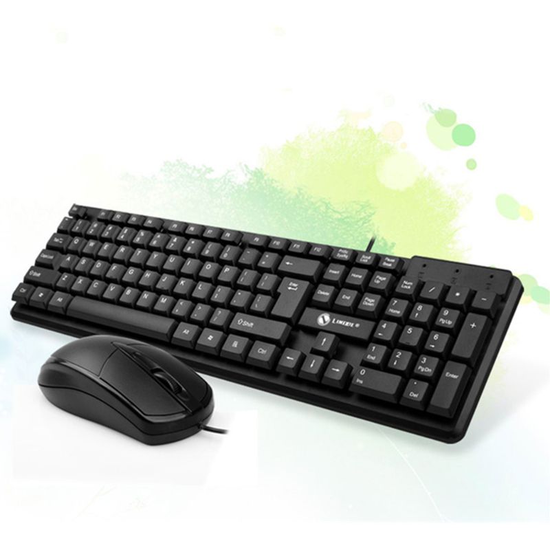 Black Silent Ergonomics Wired 104 Keys Keyboard and Mouse Combo Set for Laptop Computer PC Universal