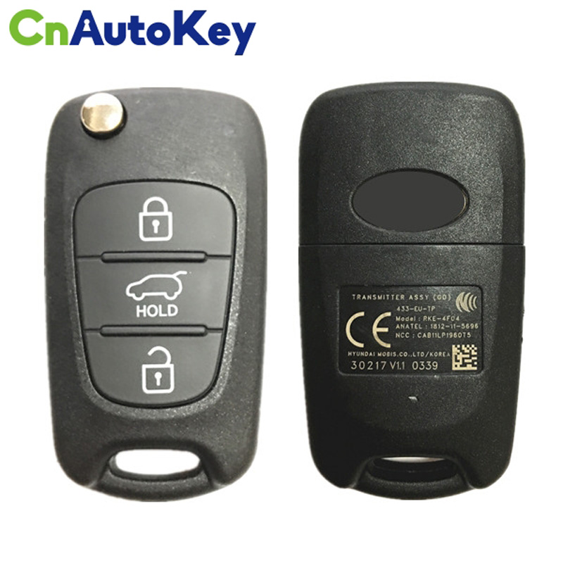 CN020095 Echt 3 Knoppen Hyundai Flip Afstandsbediening Smart Key + 433Mhz 4D60 Chip RKE-4F04 (Gd) 95430 A5100