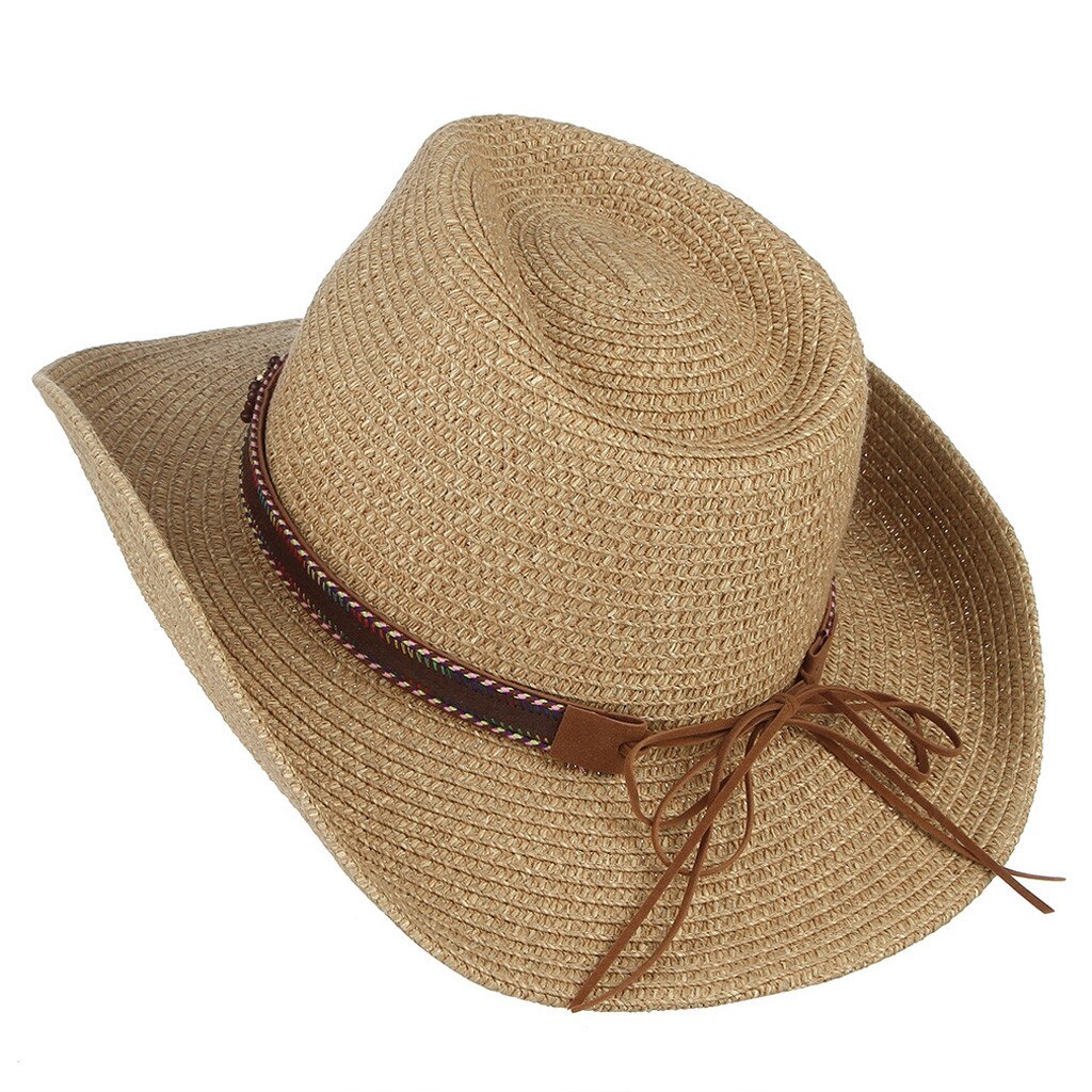 Western Cowboy Hat Sun Hat For Men Cowgirl Summer Hats For Women Lady Straw Hat With Alloy Feather Beads Beach Cap Panama #L5