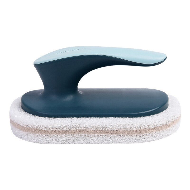 Sponge brush with handle kitchen pot and bowl brush multifunctional countertop household stove fish tank bathroom cleaning brush: blue