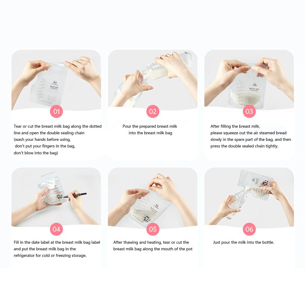 30pcs/60pcs/120pcs Breast Milk Storage Freezing Bag Baby Liquid Food Container Pouch 250ml Transparent