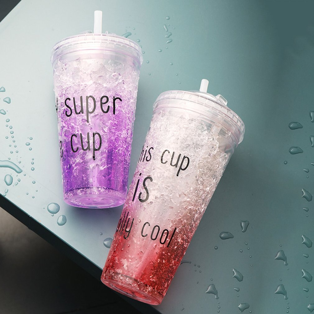 outdoor summer ice cup gel refrigeration double plastic color broken ice cup cold sippy cup custom letter