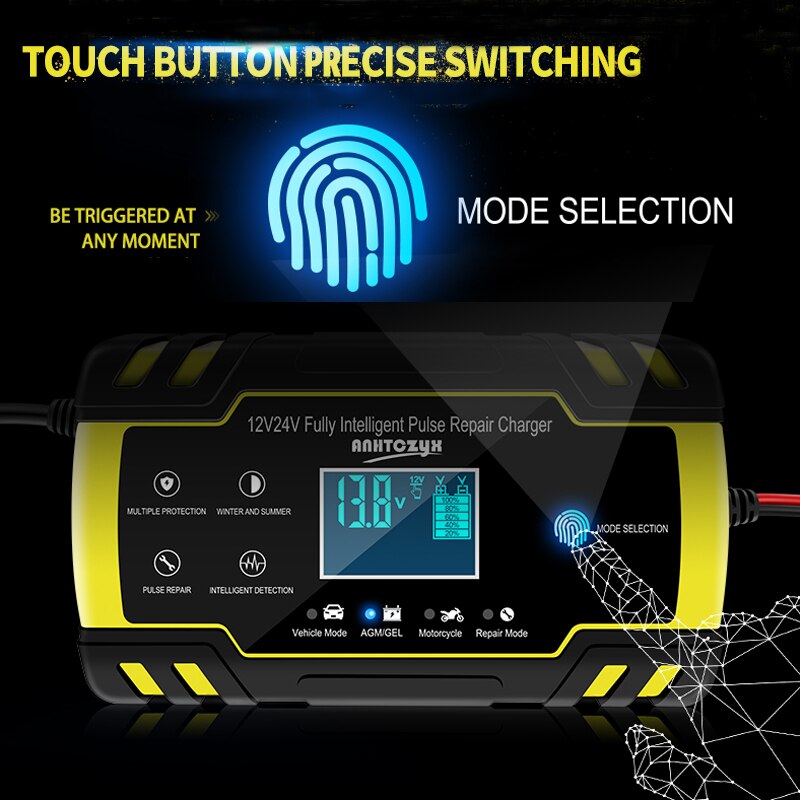 Chargeur de batterie automatique pour voiture, 12V — 24V 8 A, starter rapide pour véhicule, pour batteries au plomb, avec affichage numérique LCD