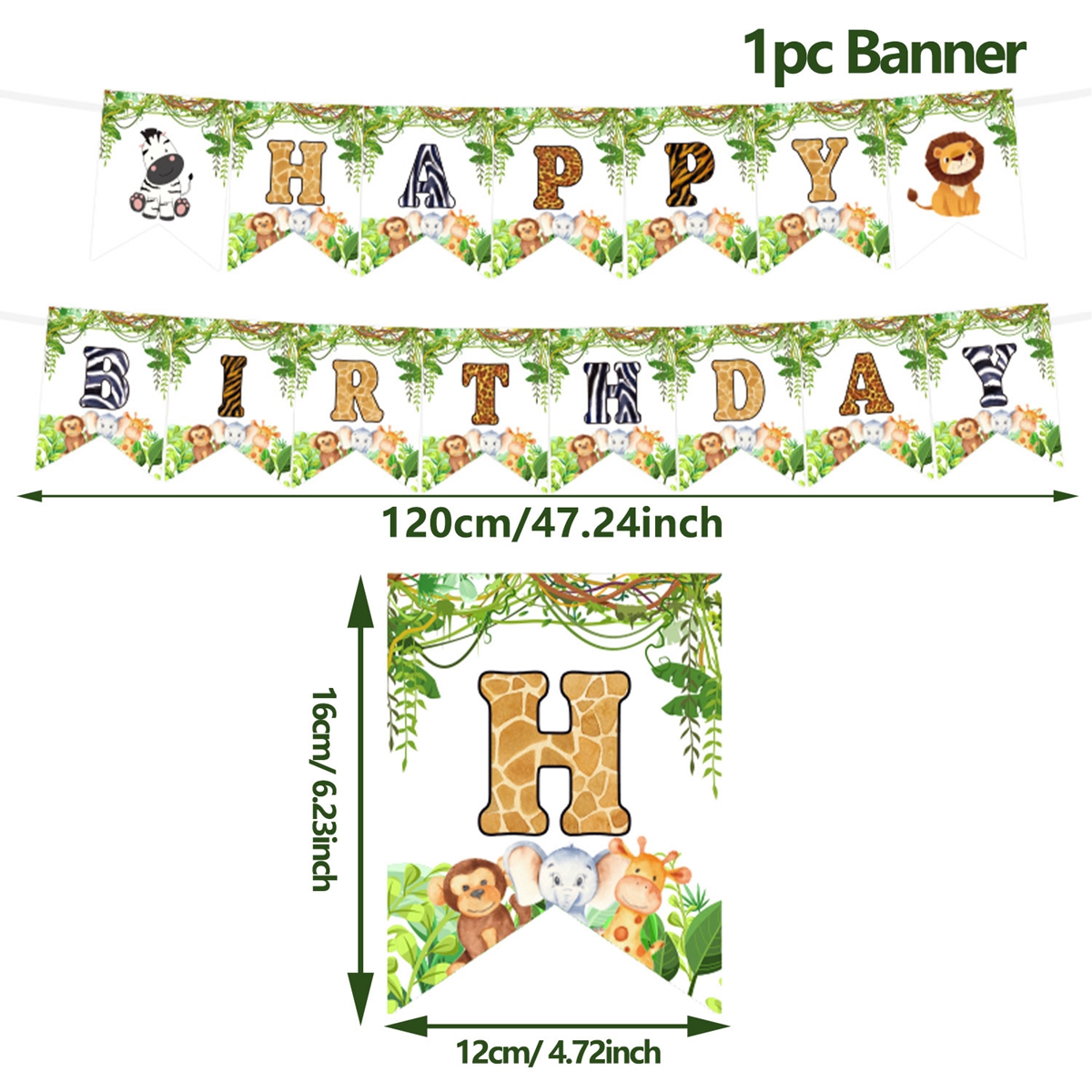 Pancarta de cumpleaños de animales del bosque, Safari de la selva, pancarta de primer cumpleaños para niños, jirafa Monekey, decoración de de feliz cumpleaños, banderas colgantes