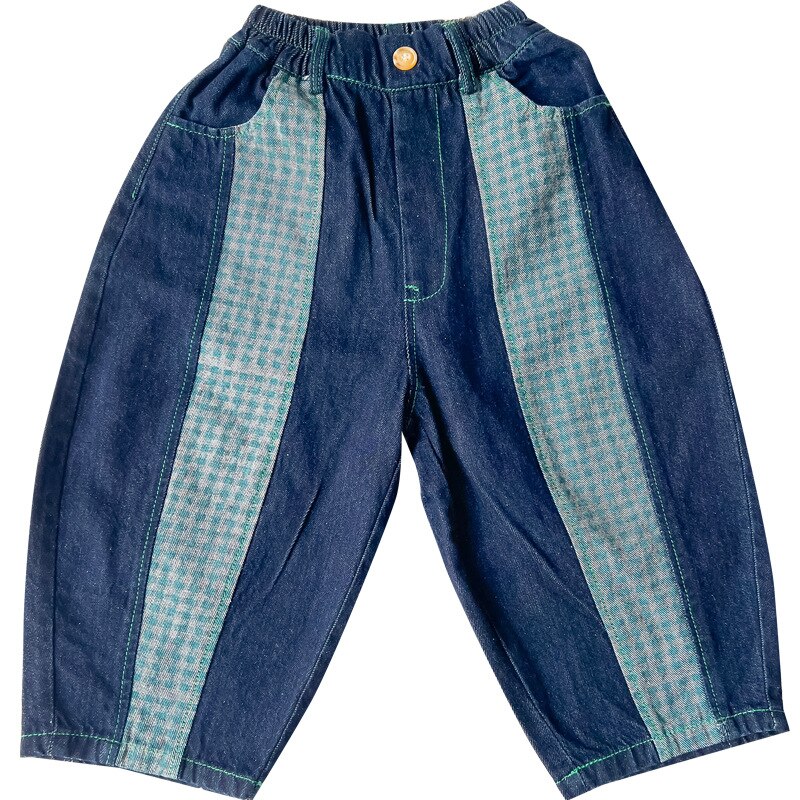 2022 New spring Boys and girls patchwork little plaid harem pants pantaloni caasual in cotone all-match