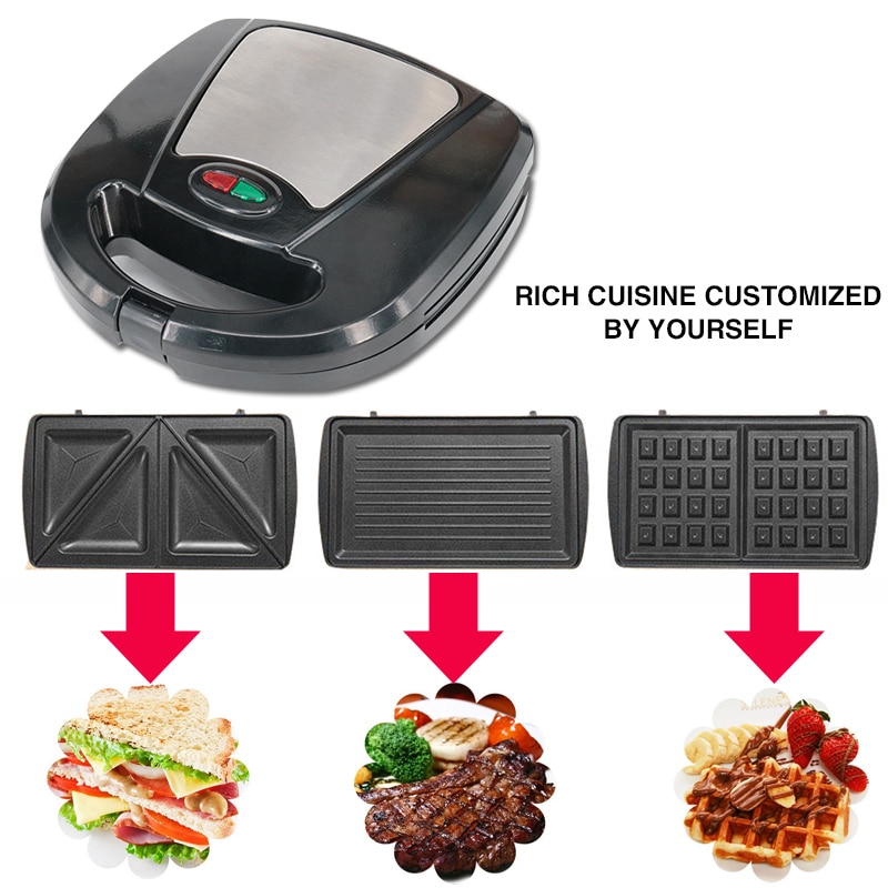 3 in 1 Sandwich Panini Waffle Maker Machine Wafer Bubble Egg Cake Oven Breakfast Electric Sandwich Beef Waffle-Maker Machine