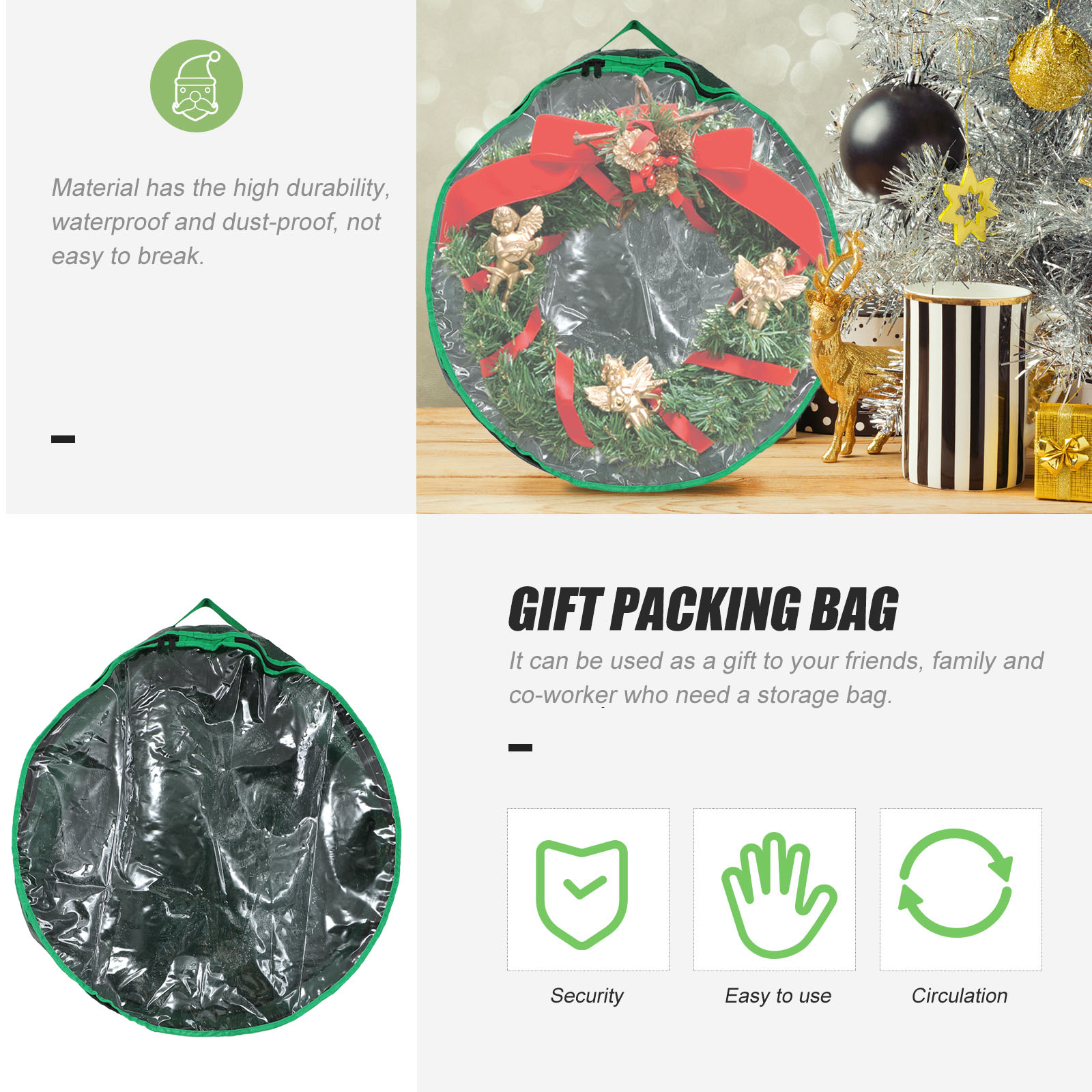 1pc Christmas Wreath Storage Bag Wreath Storage Container Party Decor with Clear Wreath visual window storage bag