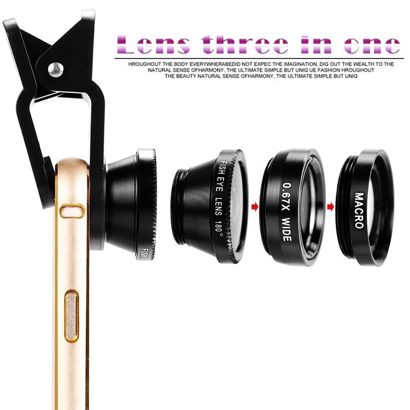 HD Fish Eye Lens 3 In 1 Mobile Phone Lenses Fish Eye +Wide Angle +Macro Camera Lens For Iphone 7 6s Plus 5 for Samsung