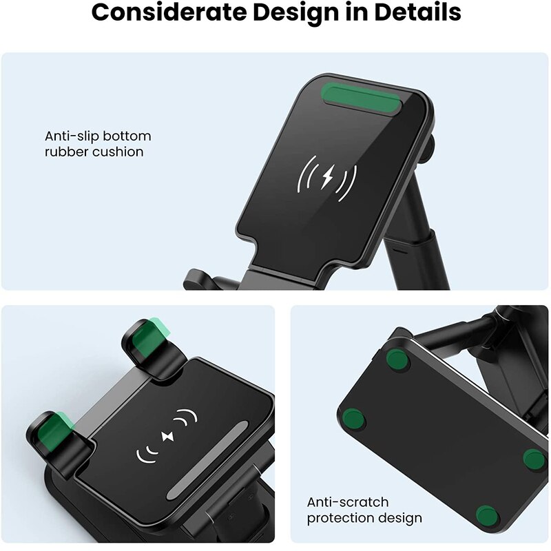 10W Qi Mobiele Telefoon Headset Houder Draadloze Oplader, 2 In 1 Draadloze Oplader, verstelbare Mobiele Telefoon Houder Oplader Draadloze