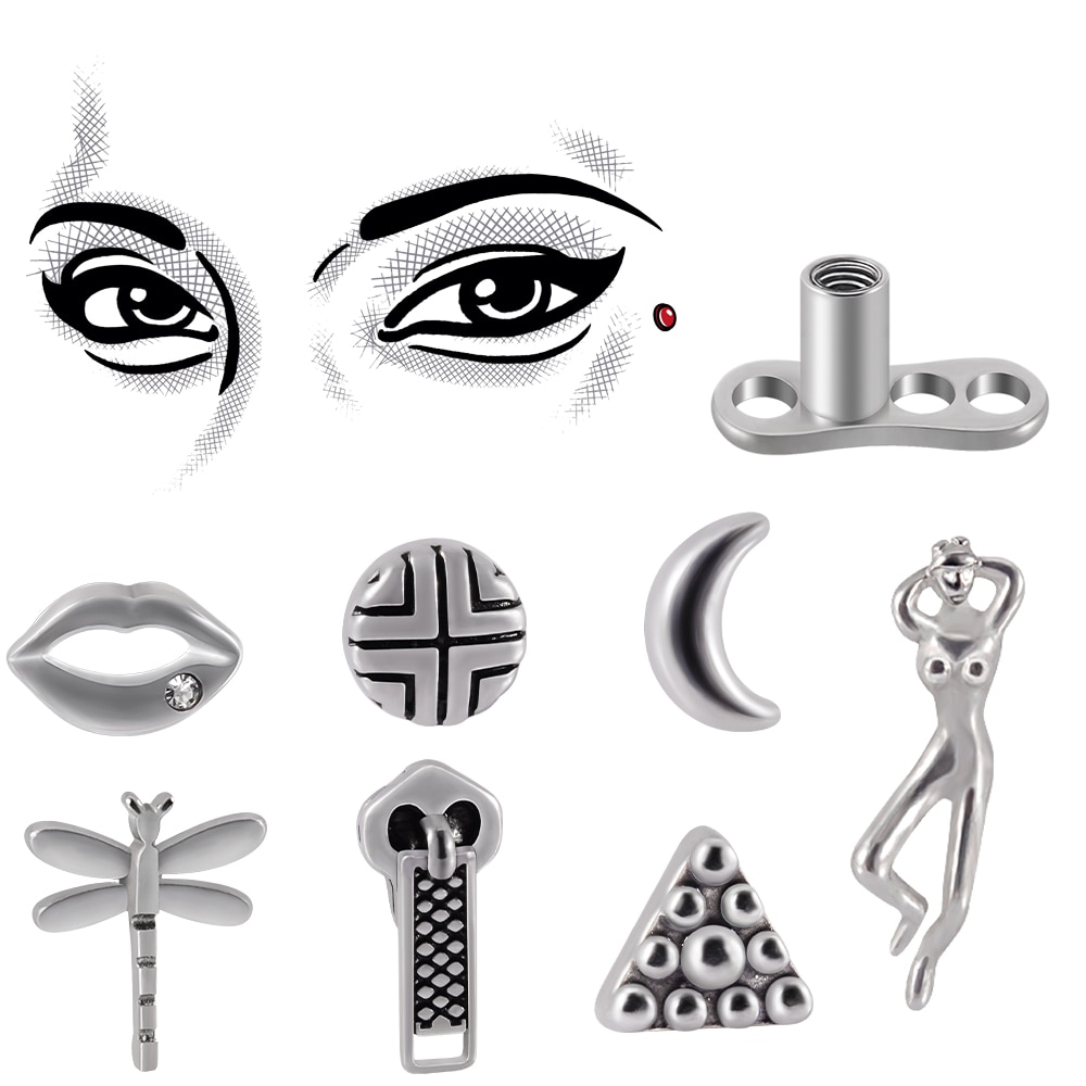 1 Pc Chirurgisch Staal Dermal Anchor Top Maan Dragonfly Micro Dermal Anchor Piercings Lippen Skin Diver Piercing Lichaam Sieraden 14G