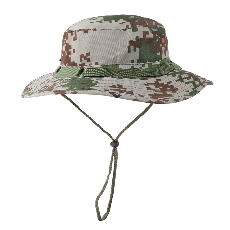 Mujeres Hombres Unisex Cubo de estilo Casual ajustable Packable plegable sombrilla sombrero mezcla de algodón pescador Sun Cap con correa de la barbilla: Camouflage 8