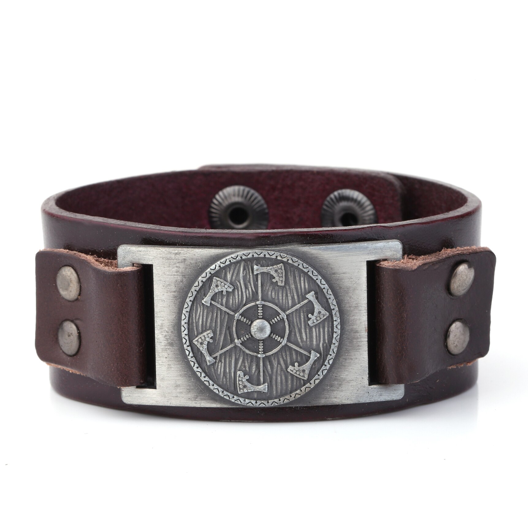 Skyrim – bracelet en cuir large avec pendentif de hache Viking, bijoux de la mythologie nordique, amulette Kolovrat esclave Wicca Pulseira: brown-silver