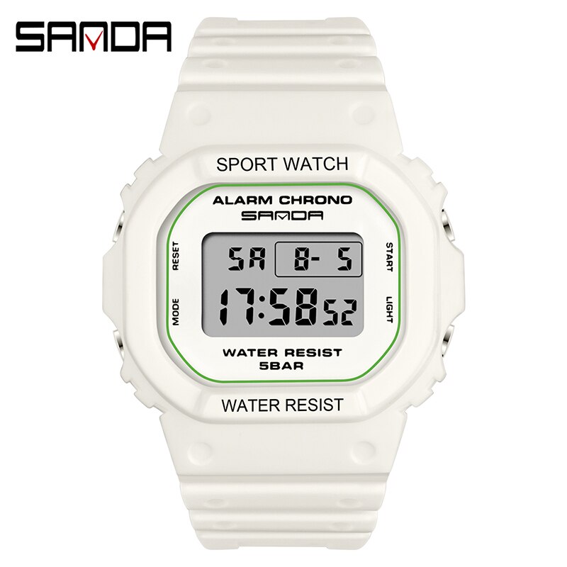 Relógio de pulso eletrônico sanda 2019, relógio de esporte feminino multifuncional de silicone, impermeável, relógios de pulso para estudantes: White green