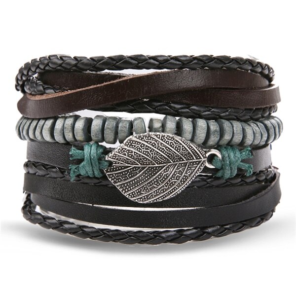 IFMIA-Conjunto de pulseras de cuero Vintage para hombre y mujer, brazalete de piel con varias hojas de búho, joyería de ,: IF11000207