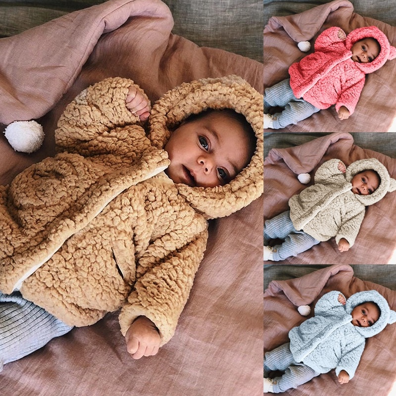Baby jongen meisje effen print lange mouwen kinderen warme winterjas dikke bovenkleding kleding