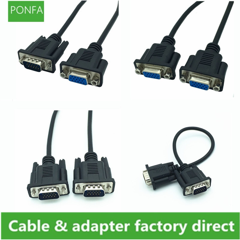VGA HDTV HD 15pin Male naar Male naar Vrouwelijke aan Vrouwelijke Kabel 15-core verbinding black ultra korte vga kabel 0.3 m/30 cm
