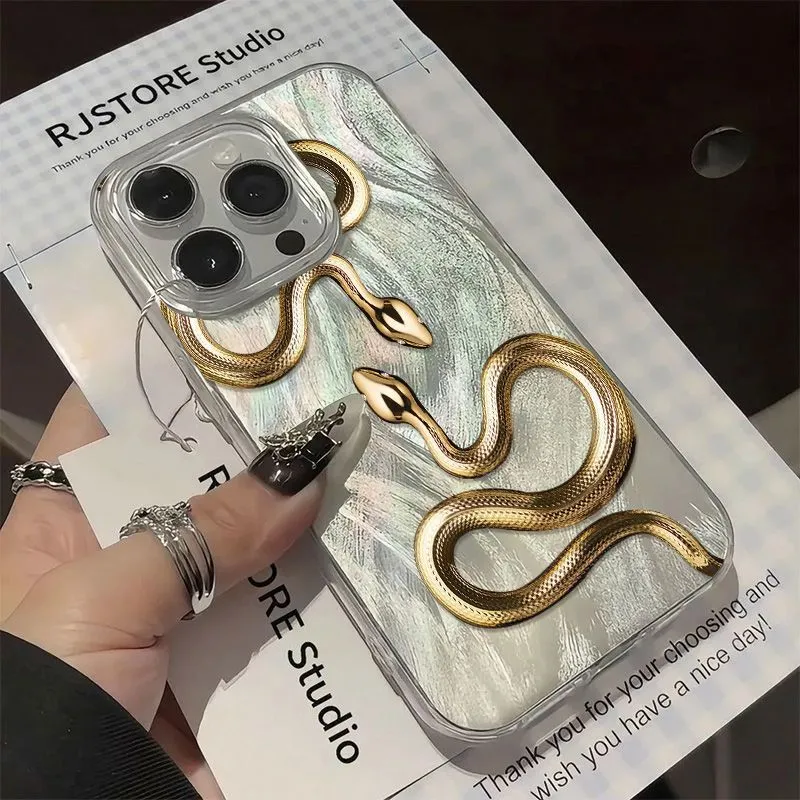 Coque de téléphone transparente serpent doré, étui pour iPhone 16 15 14 13 12 11 Pro XR XS Max 7 8 Plus, housse Y2K