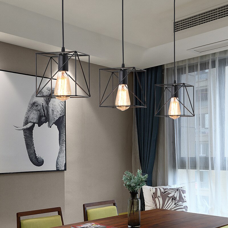 retro loft pendellys industriell vindjern hengende lampe ledet svart lysarmaturer til kjøkken stue restaurant  e27