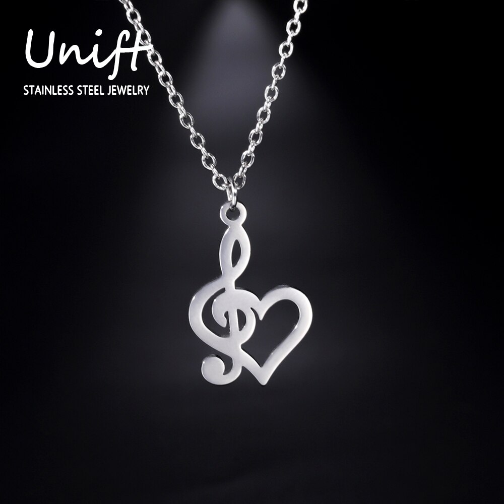 Unift Esthetische Muzieknoot Hart Van Treble Hanger Ketting Vrouwelijke Accessoires Liefde Charmes Rvs Sieraden
