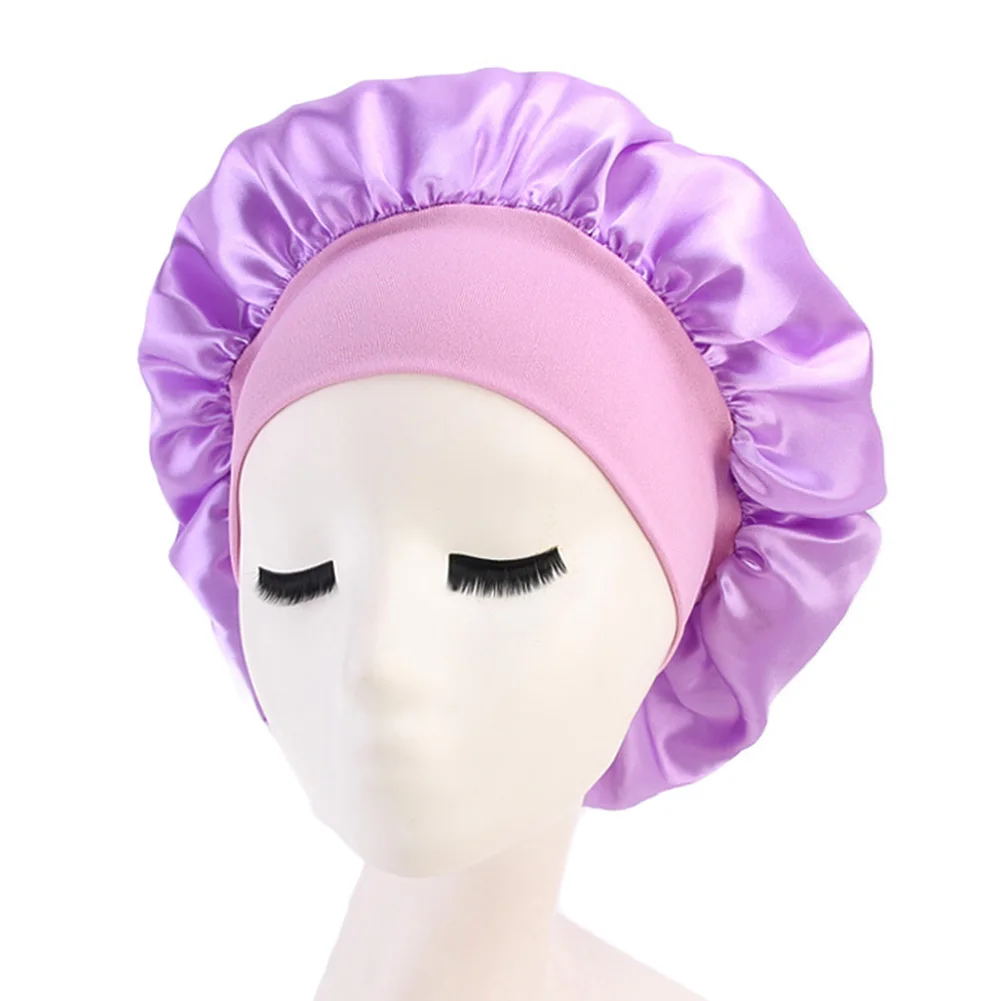 Women's Satin Solid Wide-brimmed Sleeping Hat Night Sleep Cap Hair Care Bonnet Nightcap For Women Men Unisex Cap bonnet de nuit: PURPLE
