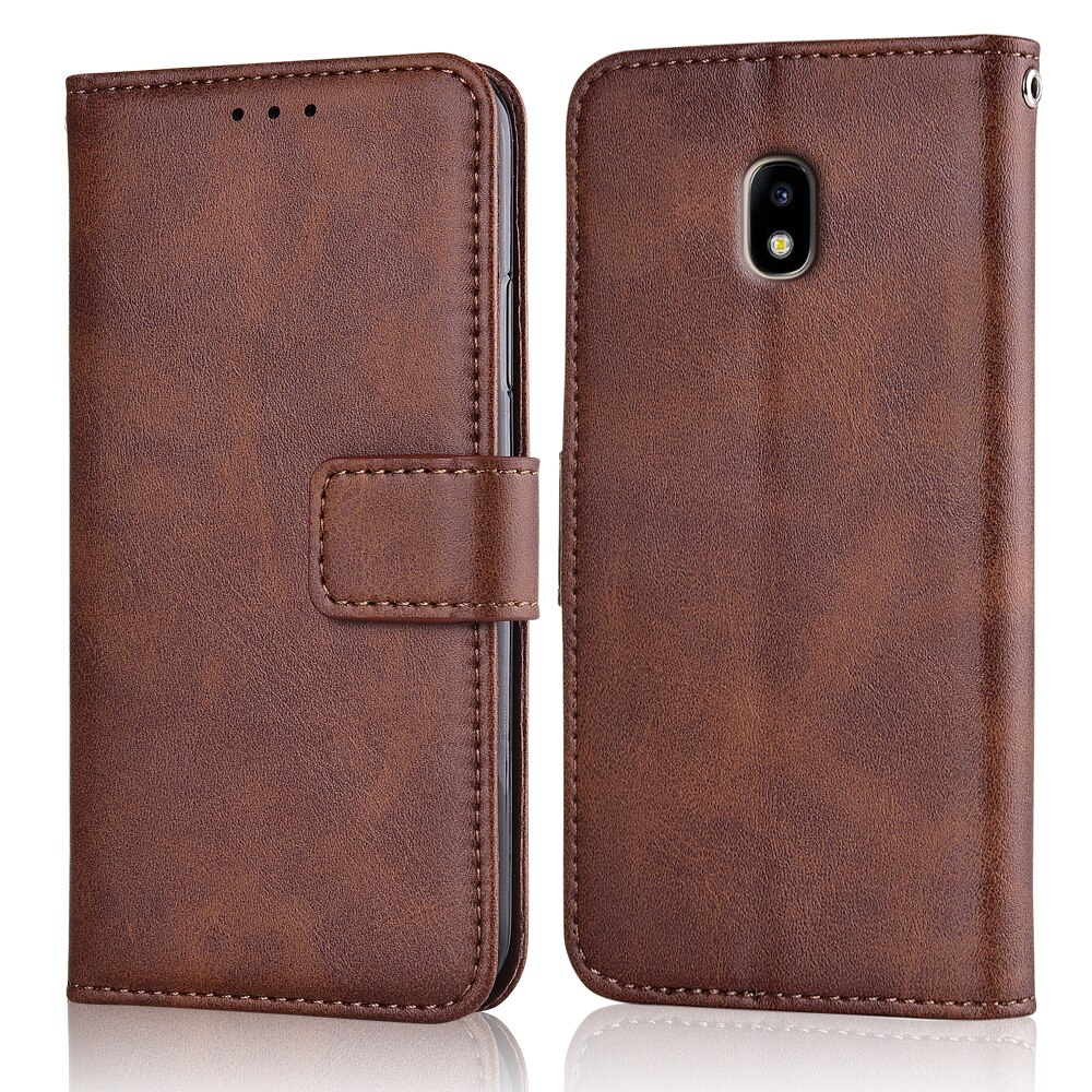 Luxury Flip Leather Case for Samsung Galaxy J3 J330 J330F SM-J330F 5'' Fundas Stand Wallet Soft Cover Phone Bag with Strap