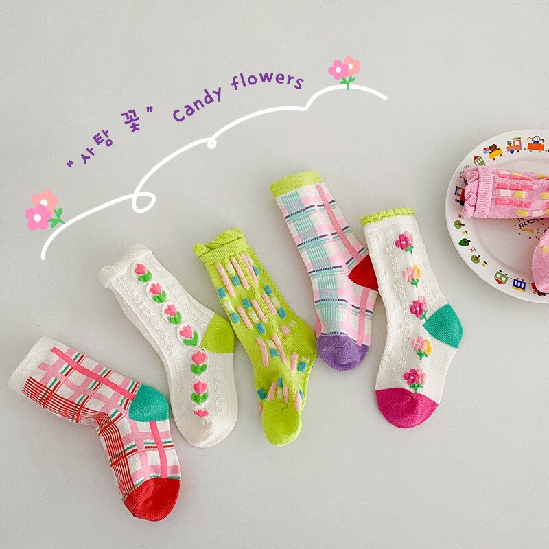 6 paia/lotto primavera 2022 nuovi calzini per bambini colore caramella stampa floreale calzini in cotone per bambina calzini estivi traspiranti sottili per 1-8 anni: 1-3T