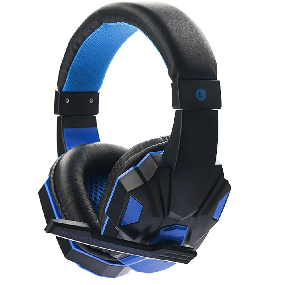 Gaming headset datamaskin stereo gaming hodetelefoner beste casque dyp bass spill øretelefoner med mic led lys for pc gamer: Ingen lyseblå