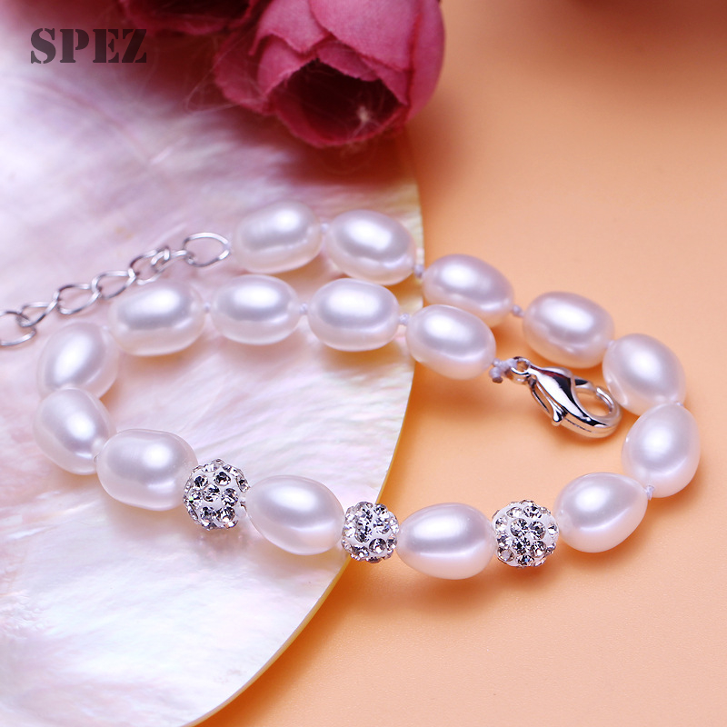 Charm Armband Parel Sieraden Crystal ball Armbanden Natuurlijke Zoetwater Parels 925 Sterling Zilveren Armband Voor Vrouwen SPEZ