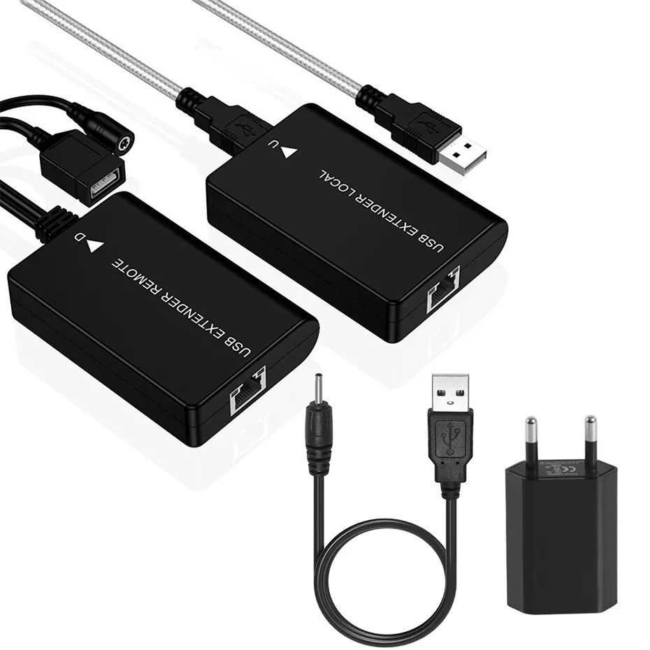 USB Extender RJ45 over Ethernet cat5e/6 Cable up to 60M with Power Supply Active USB UTP Extension Cord for USB Flash Drive: EU power supply