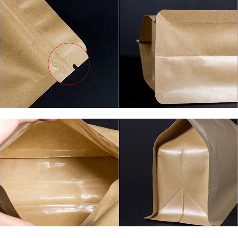 50 unids/lote almacenamiento con cierre hermético bolsa de té bolsa de papel Kraft bolsa de aperitivos de alimentos embalaje bolsa de papel artesanal