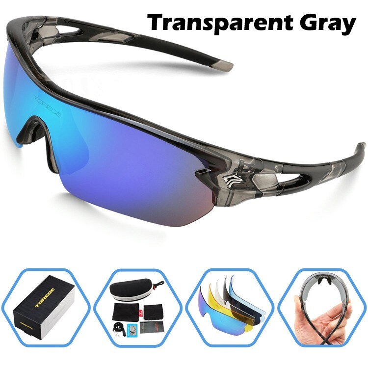 polarisierte Sport Sonnenbrille Mit 5 Austauschbaren Objektiv für Männer Frauen Radfahren Laufen Fahren Angeln Golf Baseball Gläser: transparent grau