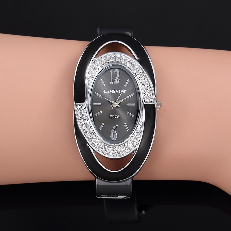 Luxe Vrouwen Strass Bangle Horloges Stijlvolle Dames Creatieve Jurk Armband Klok Aanwezig zegarek damski