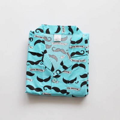 Pyjamas herr kortärmad bomull hemma kläder cardigan shorts bomull pyjamas set ungdom pojke pyjamas: Himmelsblått skägg / M