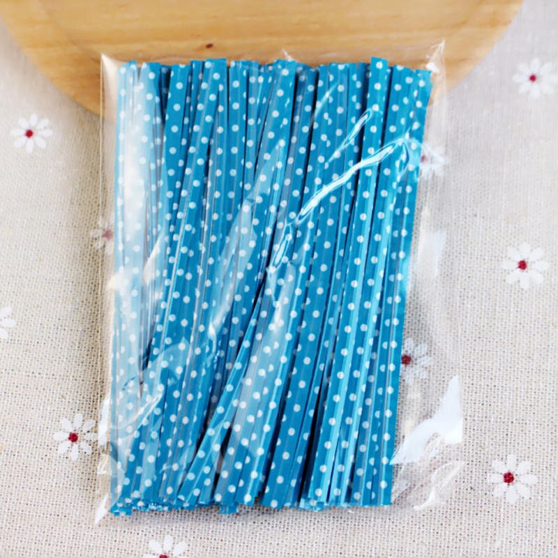 100 st 9cm tråd metalliska snoddar för cello godispåse stål bakförpackning ligation klubba dessert försegling twist slips: Blå