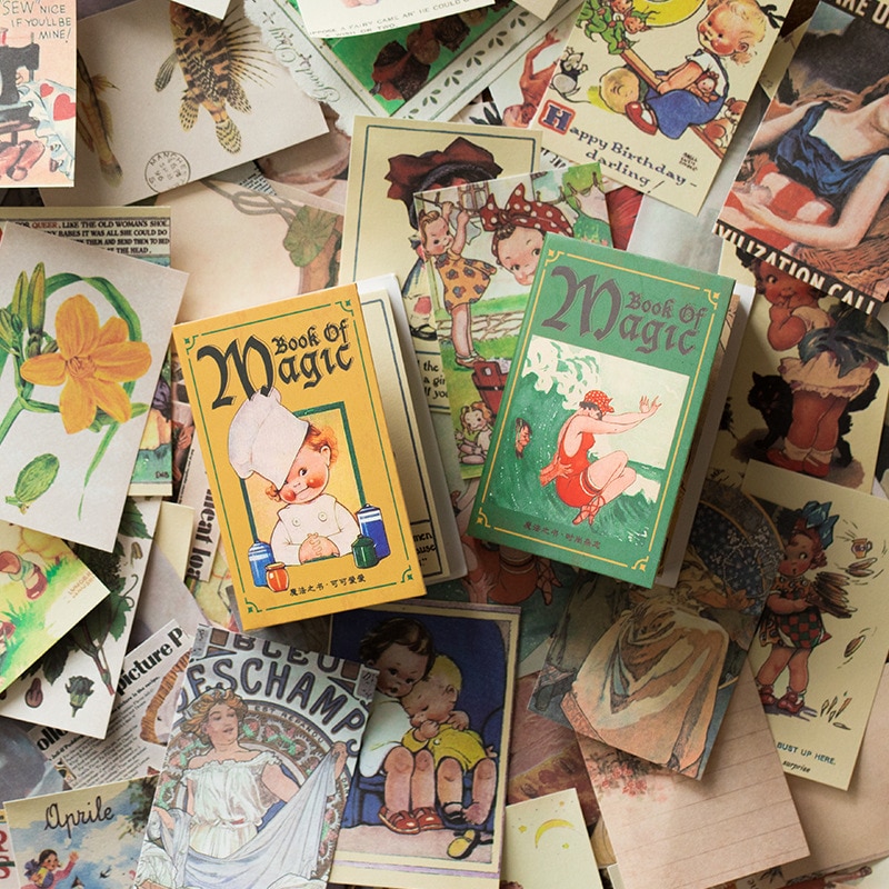 100 ark/paket vintage magisk bok tema anteckningsblock retro bärbart anteckningsblock journal scrapbook diy dekor material papper mini anteckning