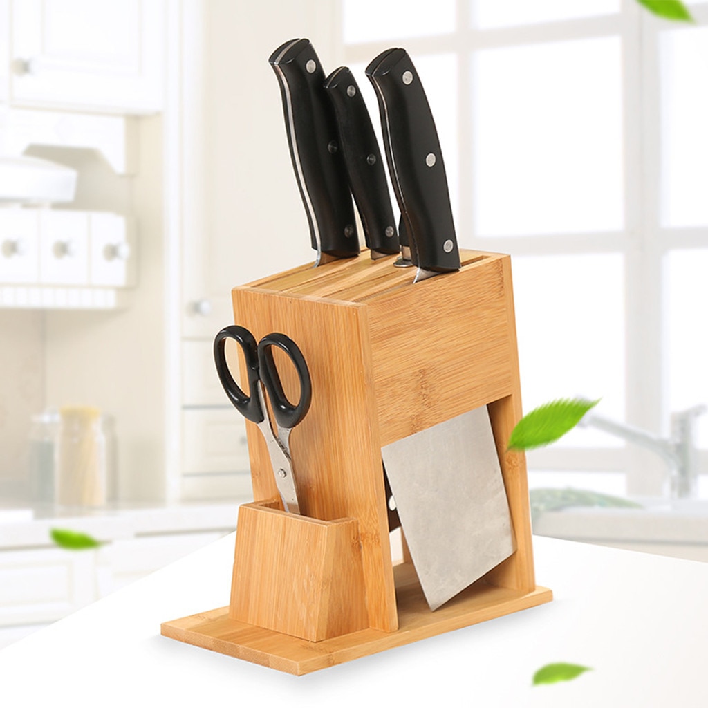 Køkkenkniv værktøjsholder hylde rack opbevaring bambus kniv blok værktøjsramme skære værktøjsstativ til kok kniv sæt opbevarings rack