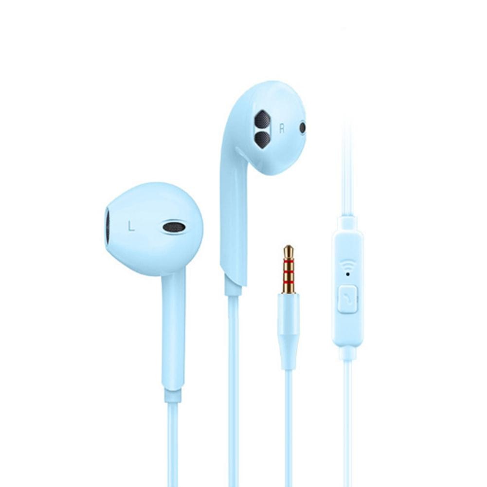 Macaron Wired Headphones In-Ear Earphones Noise Canceling Headphone Stereo Sport Music Headset Microphone 3.5mm Jack Earbuds: Blue