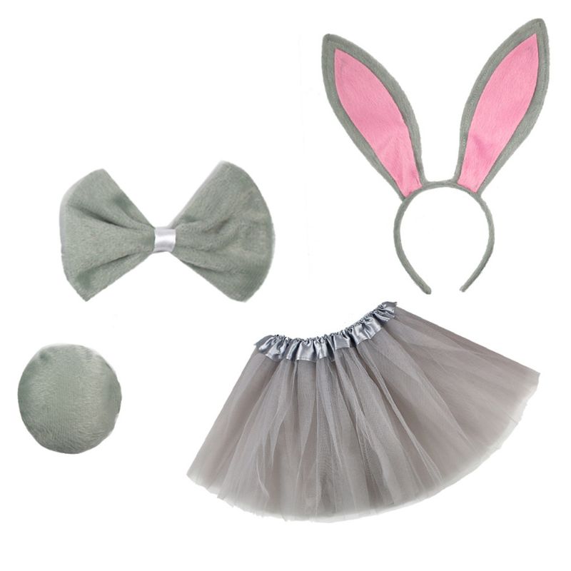4 stk børn kanin cosplay kostume sæt lagdelt tyl tutu nederdel fancy dress up kaninører pandebånd butterfly hale påske outfits