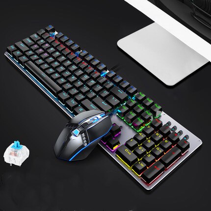 For Mechanical Keyboard and Mouse set for Games, Wired Game Keyboard Mouse, International Big Card: Gray Mixed Light