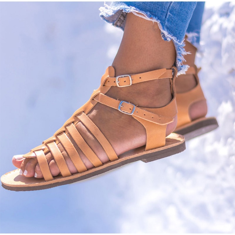 Vrouwen Sandalen Gladiator Zomer Platte Strand Schoenen Dames Open Teen Romeinse Sandalen Zwart Goud Bruin Sandalias Mujer Plus maat 43