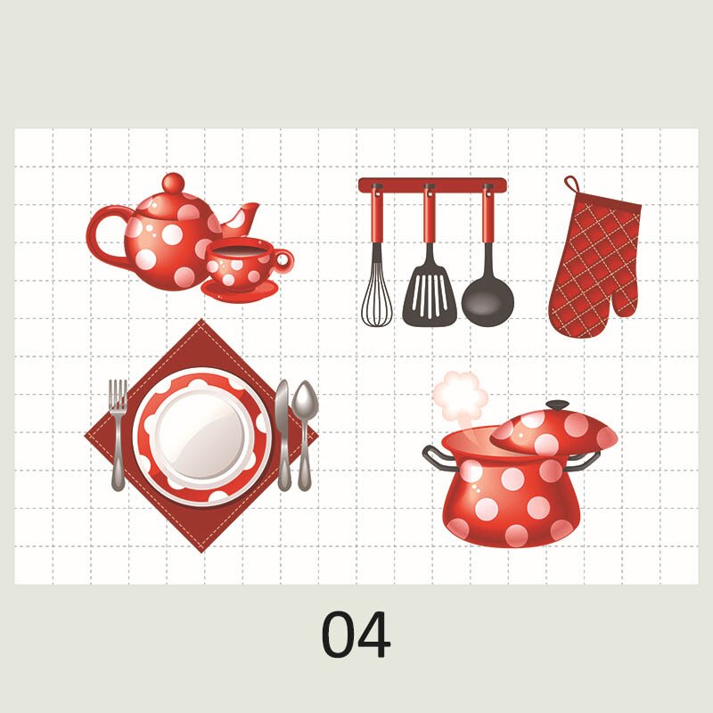 Oven Dining Hall Wallpapers Oil Proof Cute Cartoon Waterproof Kitchen Wall Stickers Self Adhesive PVC 90*60CM Wall Art Decal: 04
