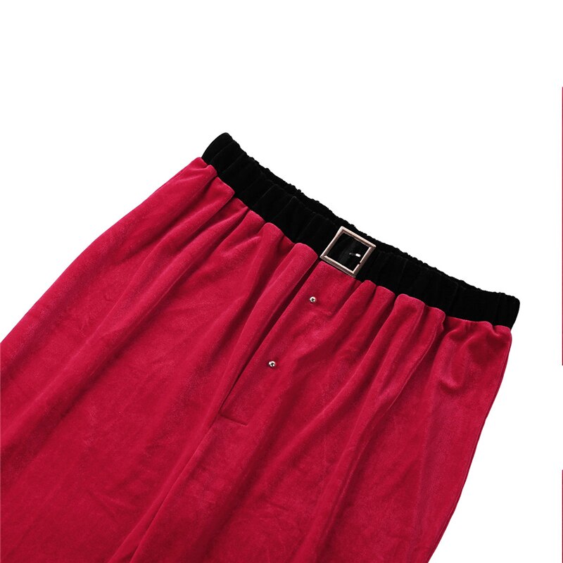 Rouge adulte hommes doux velours noël père noël pantalons longs Cosplay Costume pantalon ample